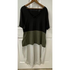 Bloomchic Dress Color Block Black Green Stripes Women's Size 14 16